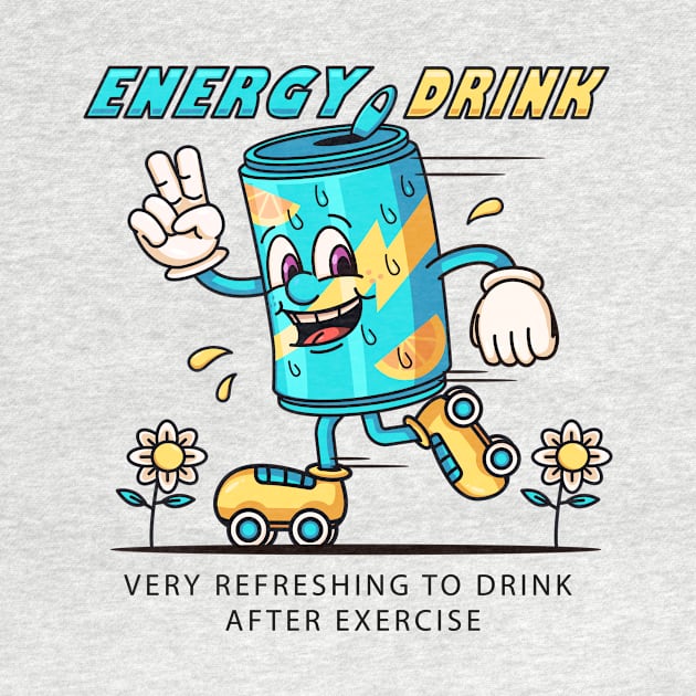 Energy drinks. Cartoon mascots, drink cans playing roller skates by Vyndesign
